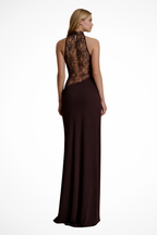 Women's halter lace panel maxi dress - back