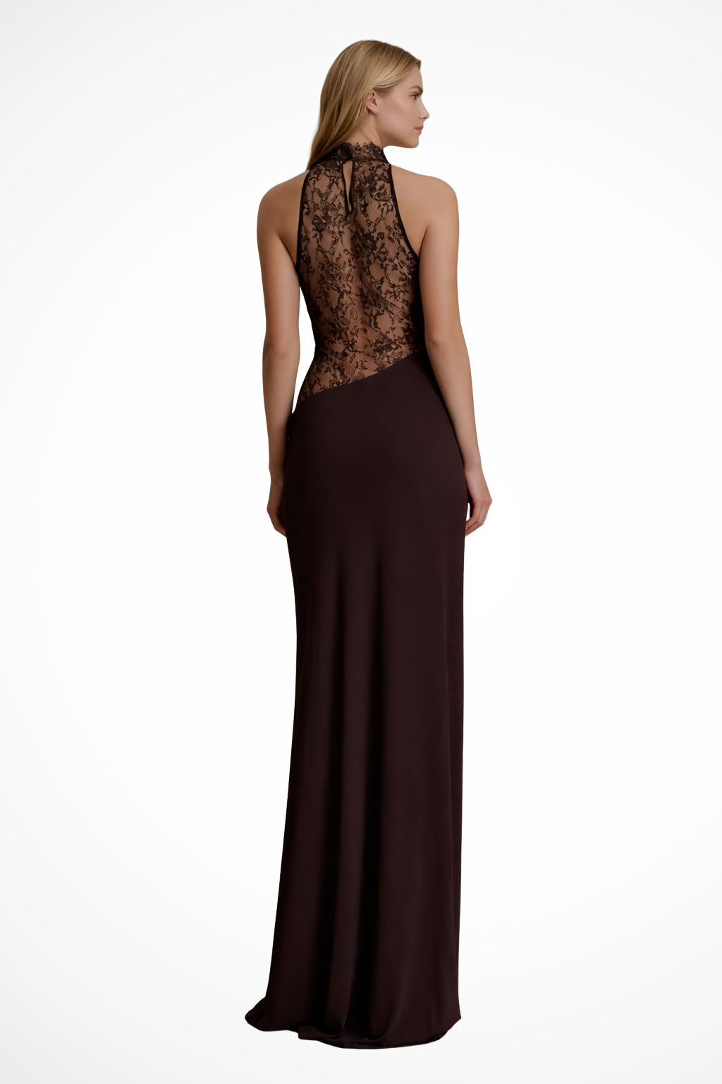 Women's halter lace panel maxi dress - back