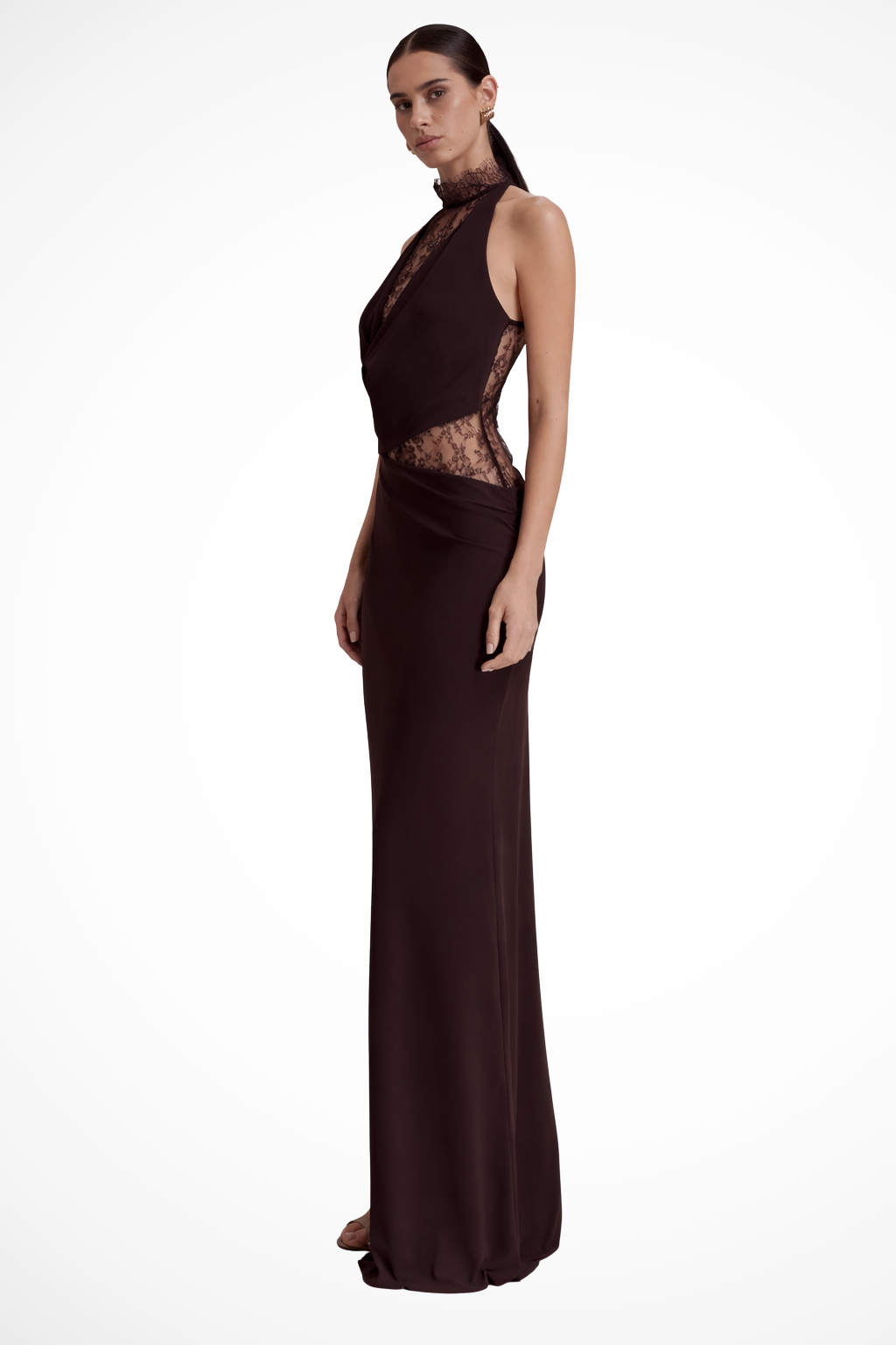 Women's halter lace panel maxi dress - lace detail