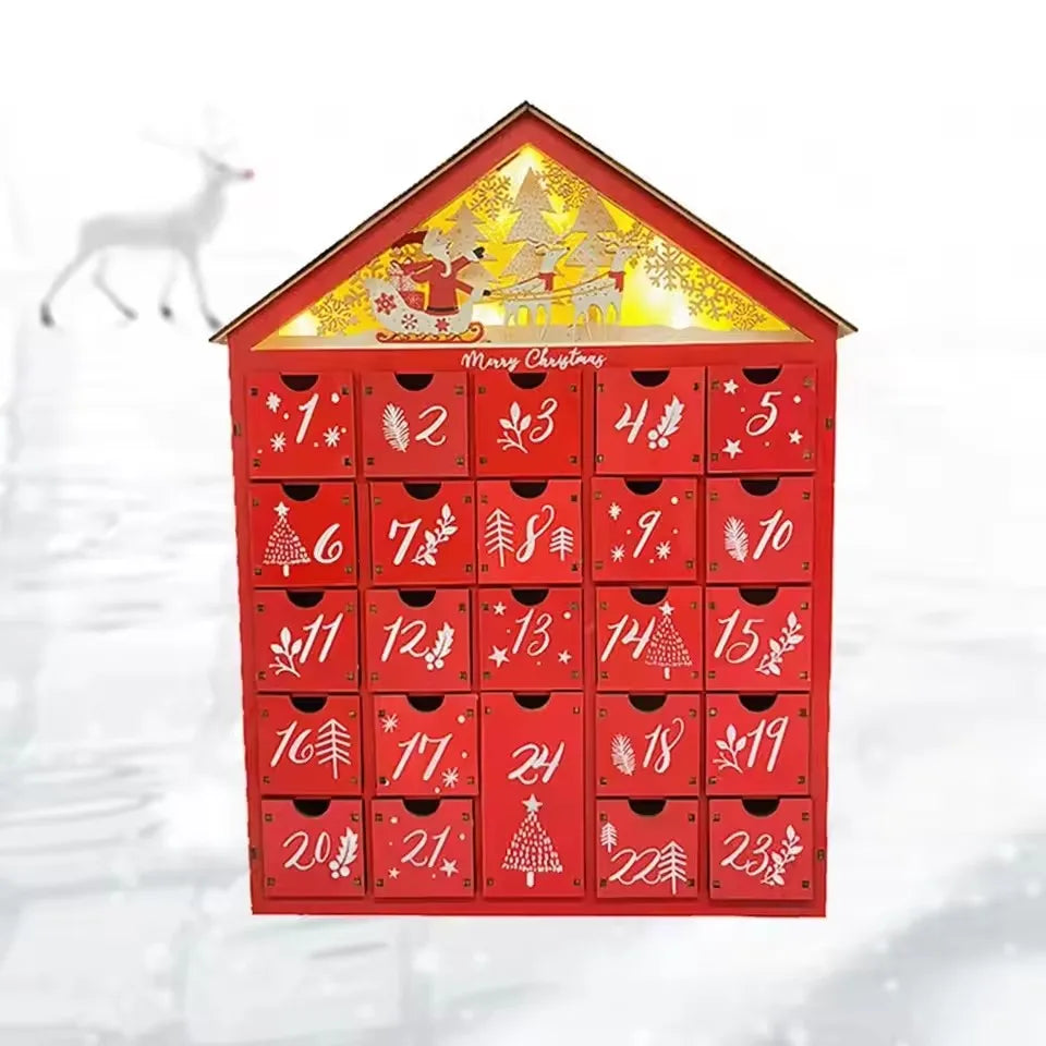 Wooden Advent Calendar with 24 Drawers and LED Lighting