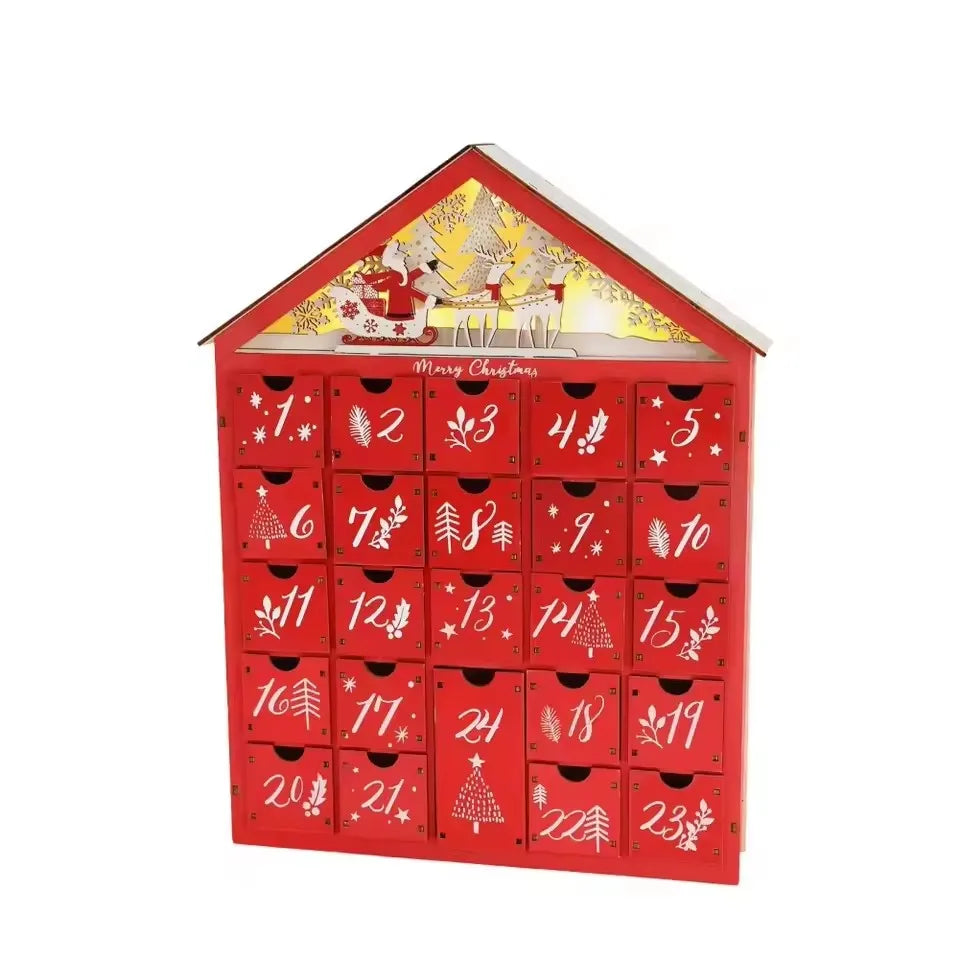 Wooden Advent Calendar with 24 Drawers and LED Lighting
