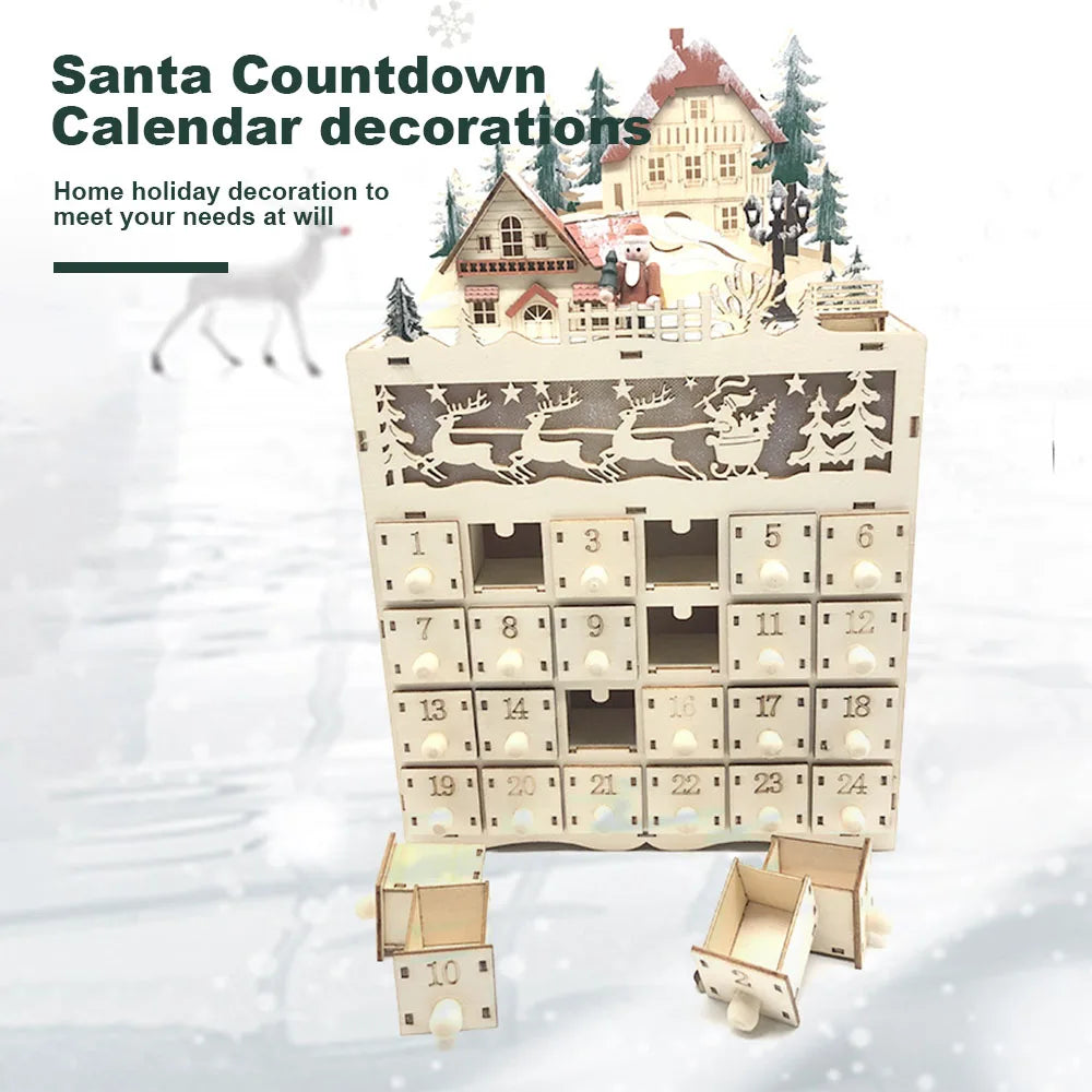 LumiFest Wooden Advent Calendar with 24 Compartments and LED Lighting