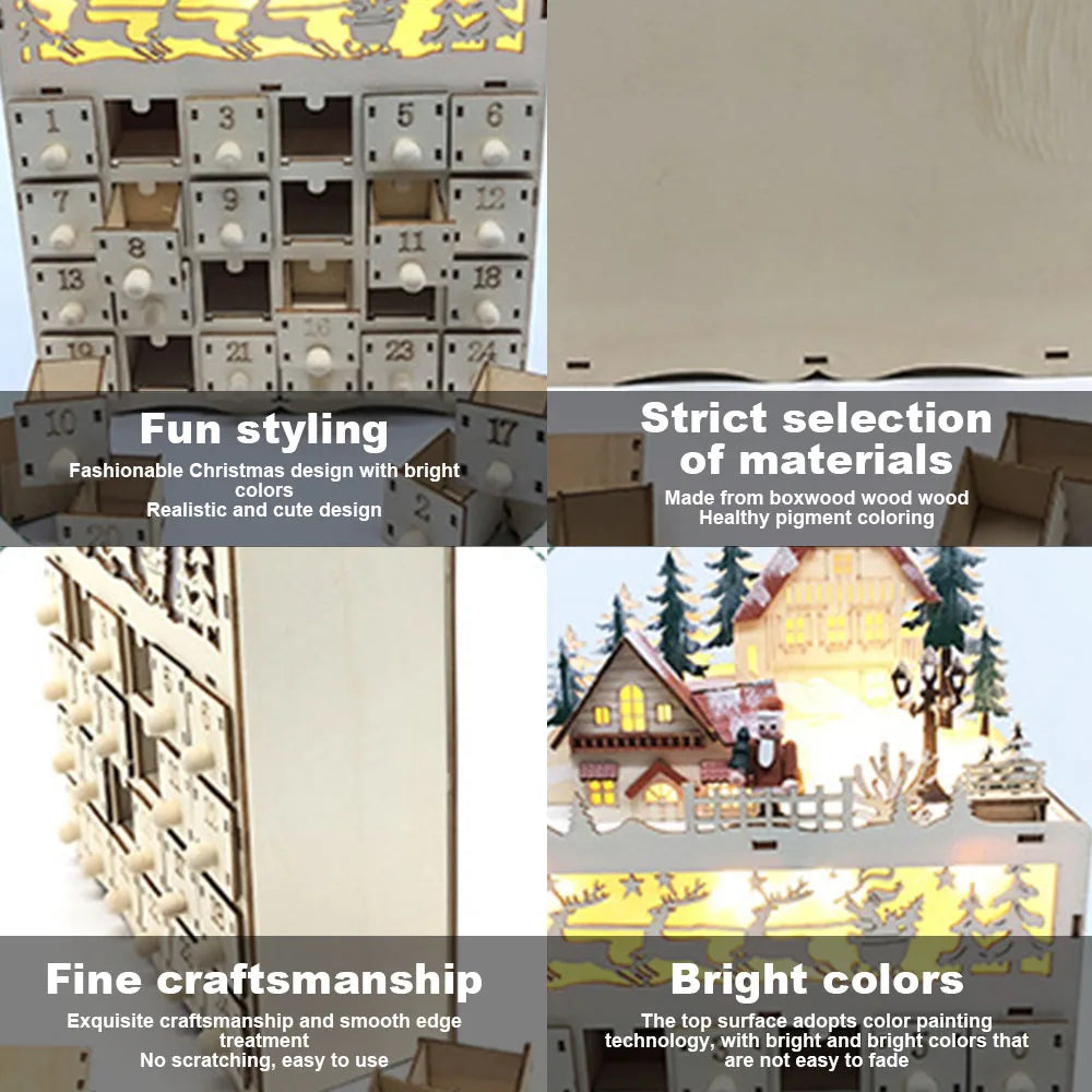 LumiFest Wooden Advent Calendar with 24 Compartments and LED Lighting