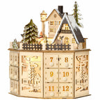 LumiFest Wooden Advent Calendar with 24 Compartments and LED Lighting