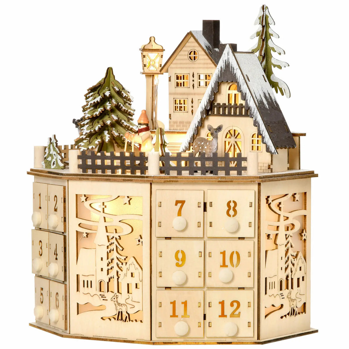 LumiFest Wooden Advent Calendar with 24 Compartments and LED Lighting