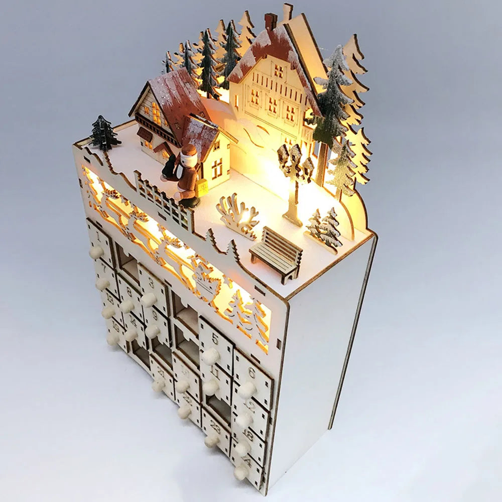 LumiFest Wooden Advent Calendar with 24 Compartments and LED Lighting