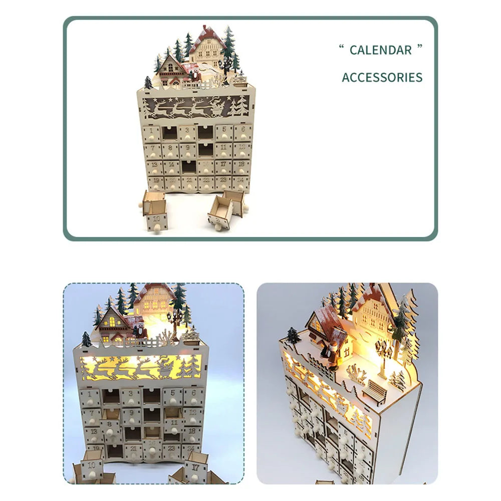 LumiFest Wooden Advent Calendar with 24 Compartments and LED Lighting