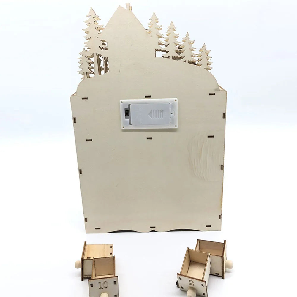 LumiFest Wooden Advent Calendar with 24 Compartments and LED Lighting