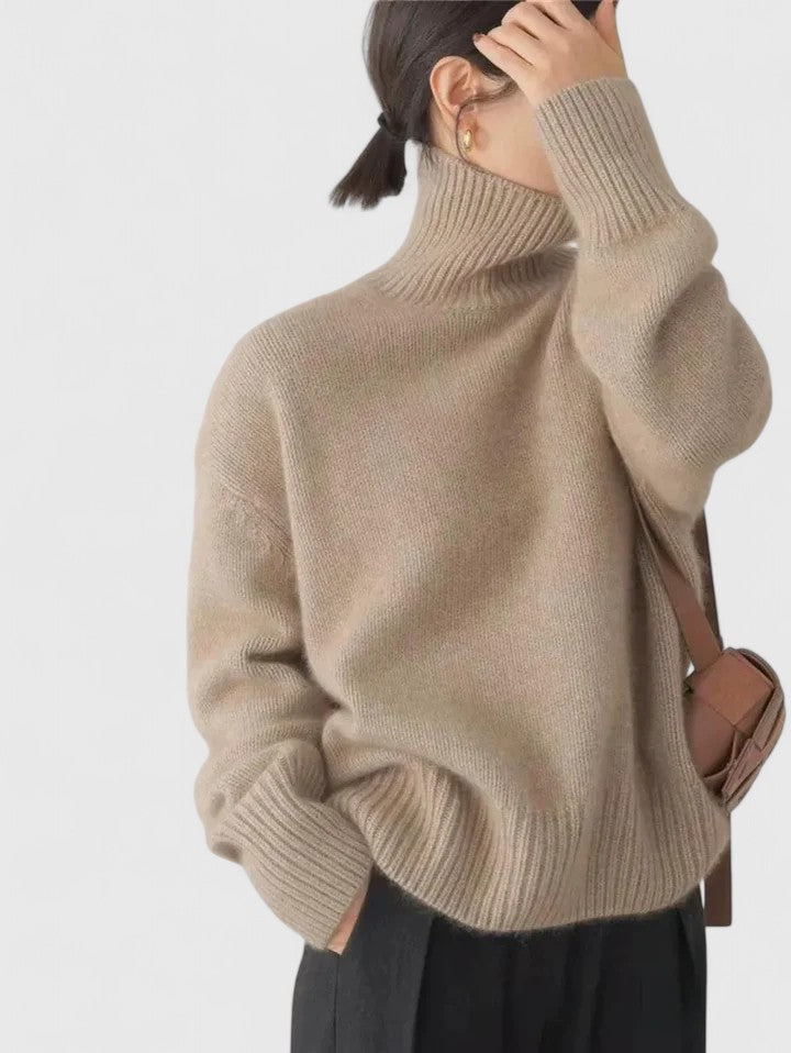 High Collar Knit Pullover - Khaki back
