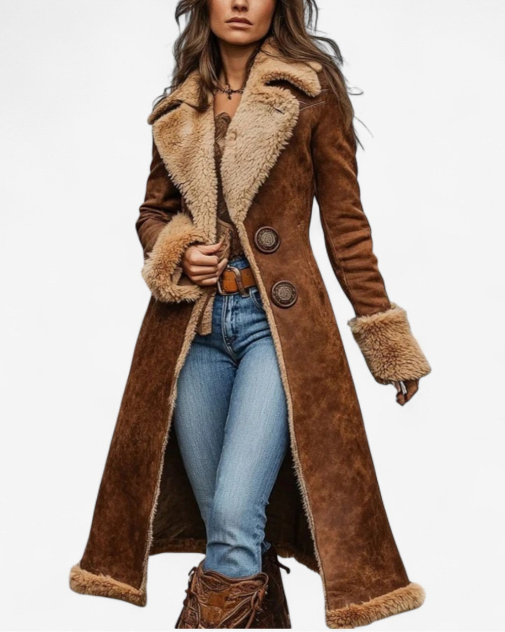 Women's Vintage-Inspired Faux-Suede Long Coat