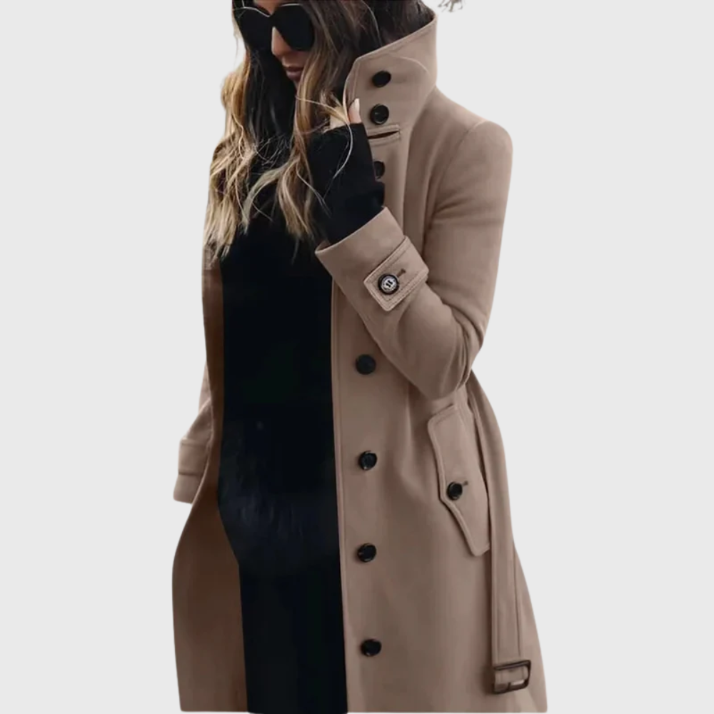 Women's Button-Front Coat with High Stand Collar