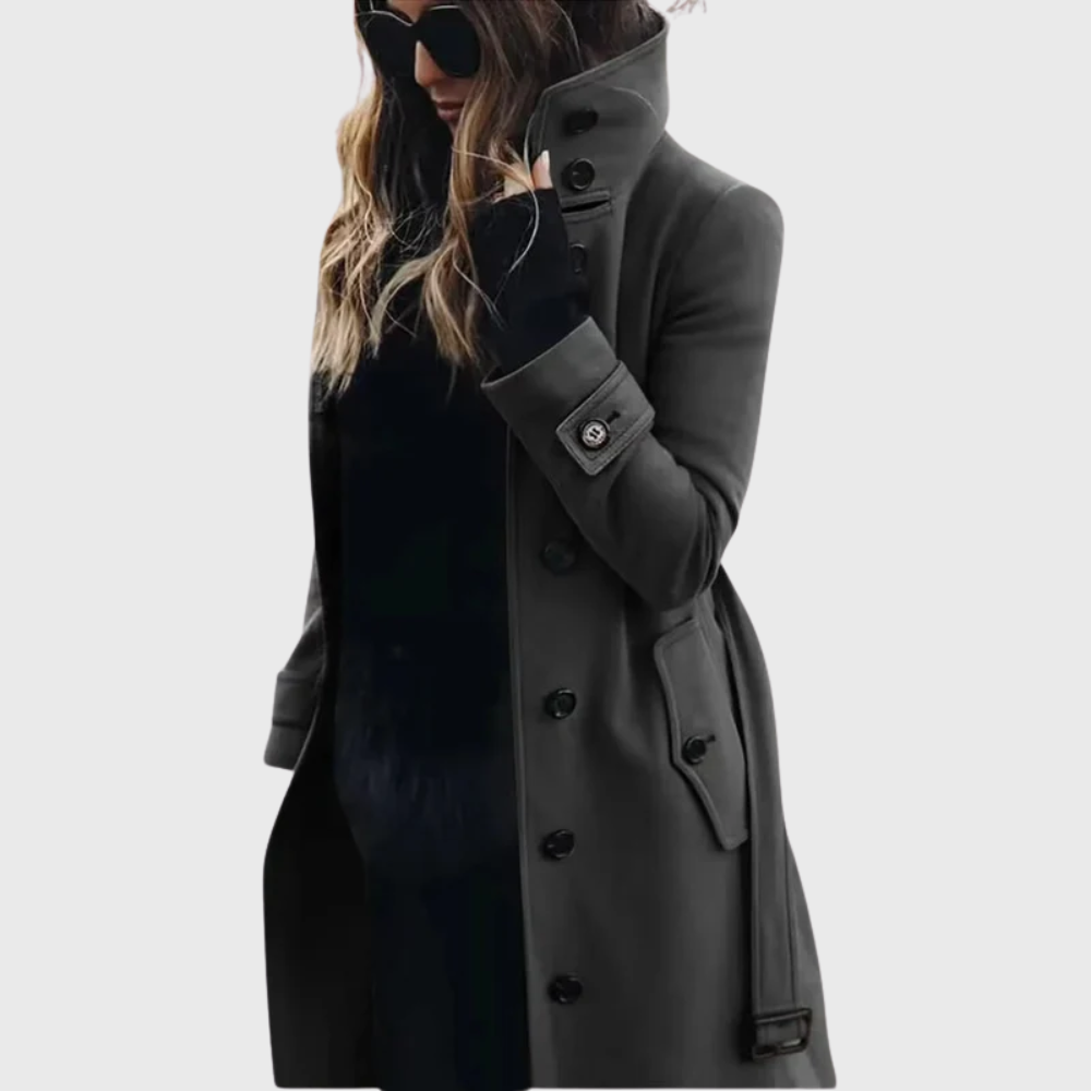 Women's Button-Front Coat with High Stand Collar