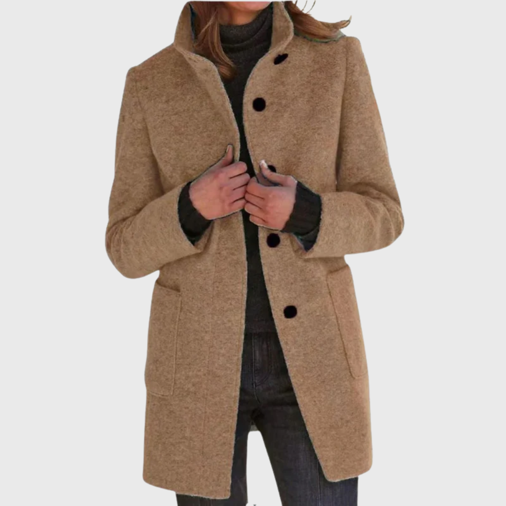 Women's Longline Button-Front Coat with Stand Collar