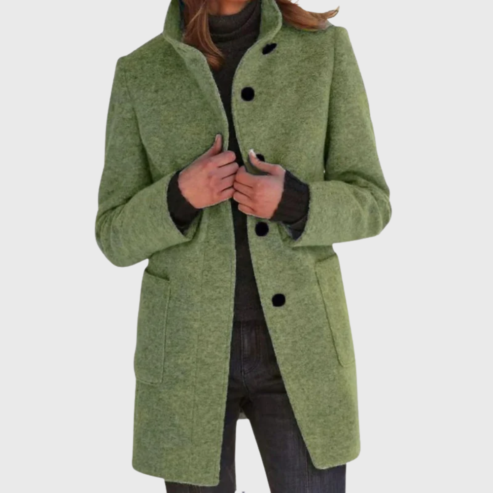 Women's Longline Button-Front Coat with Stand Collar