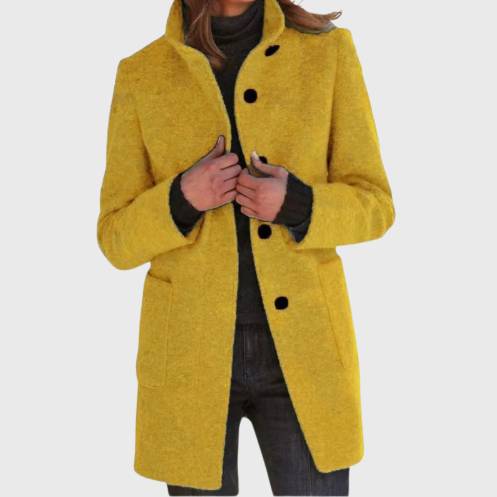 Women's Longline Button-Front Coat with Stand Collar