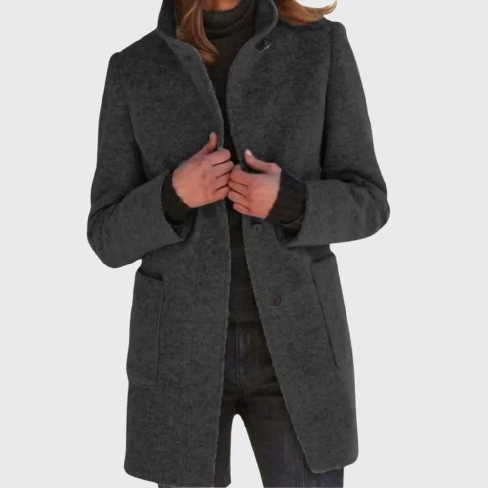 Women's Longline Button-Front Coat with Stand Collar
