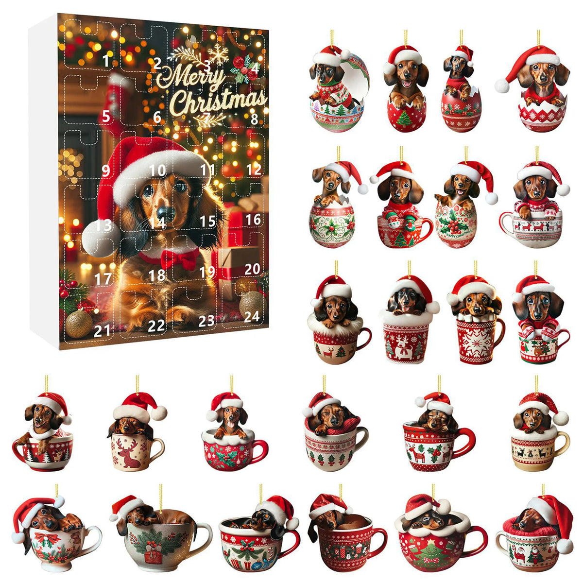 Dachshund Christmas Advent Calendar | 24 Acrylic Ornaments