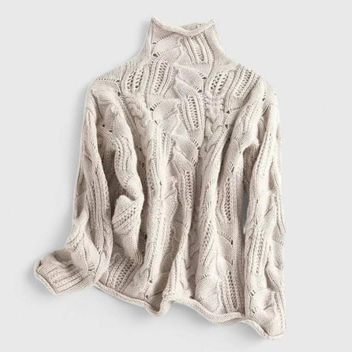 Turtleneck Cable Knit Sweater - Beige