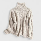 Turtleneck Cable Knit Sweater - Beige