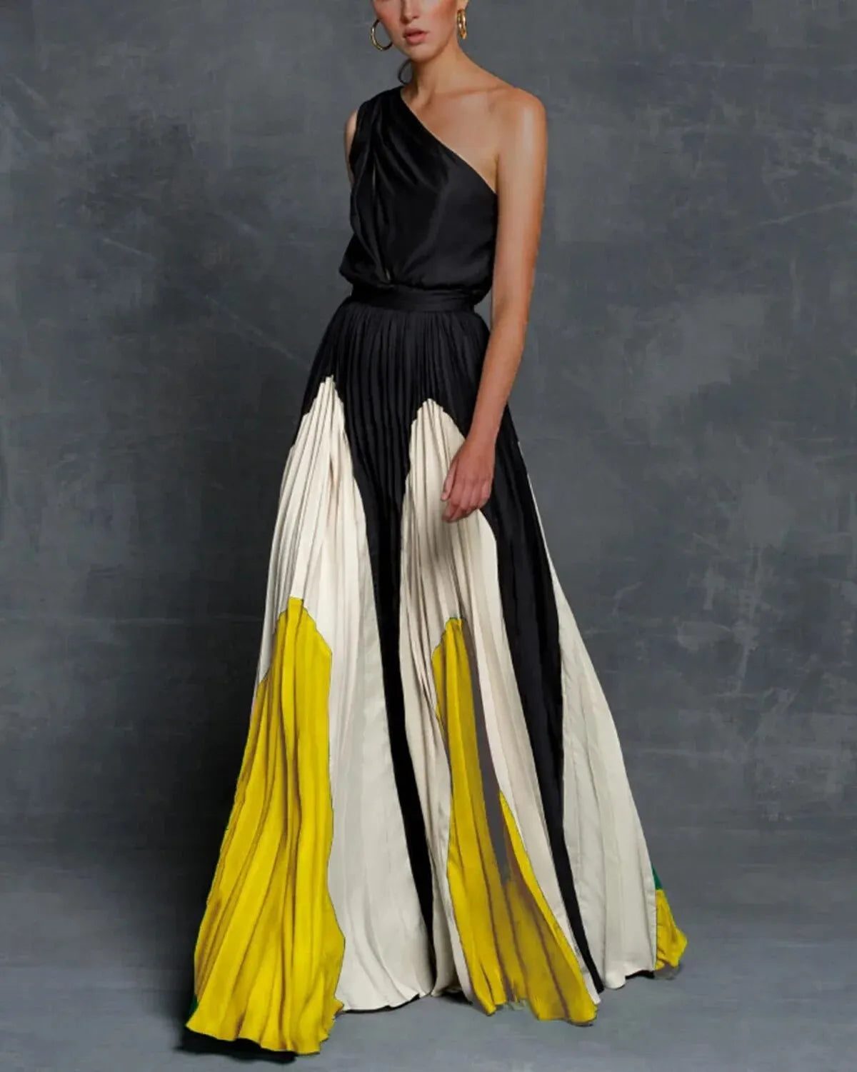 Women's One-Shoulder Pleated Maxi Dress front