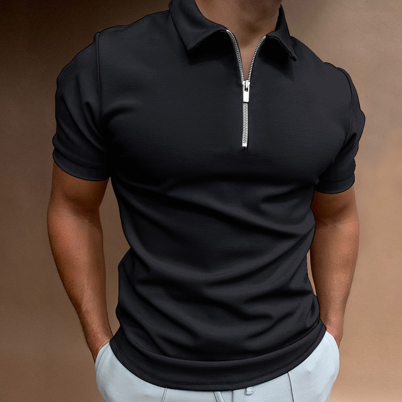 Men's Fitted Zip-Collar Polo Shirt