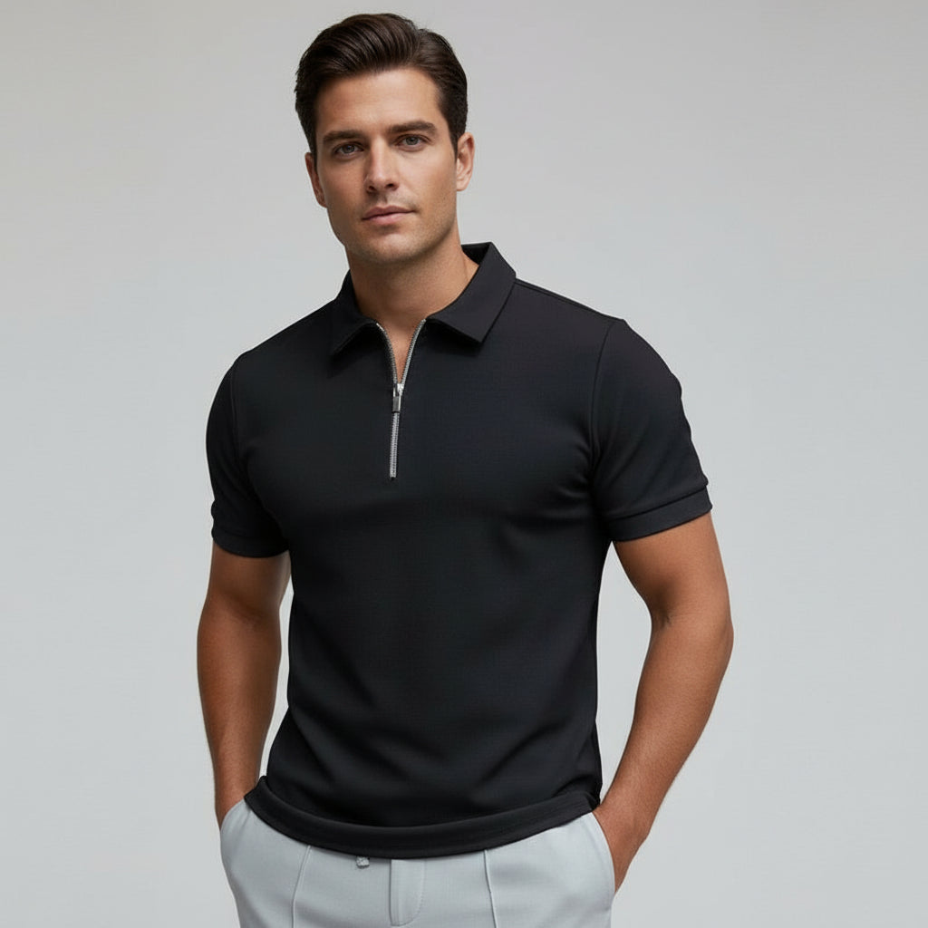 Men's Fitted Zip-Collar Polo Shirt