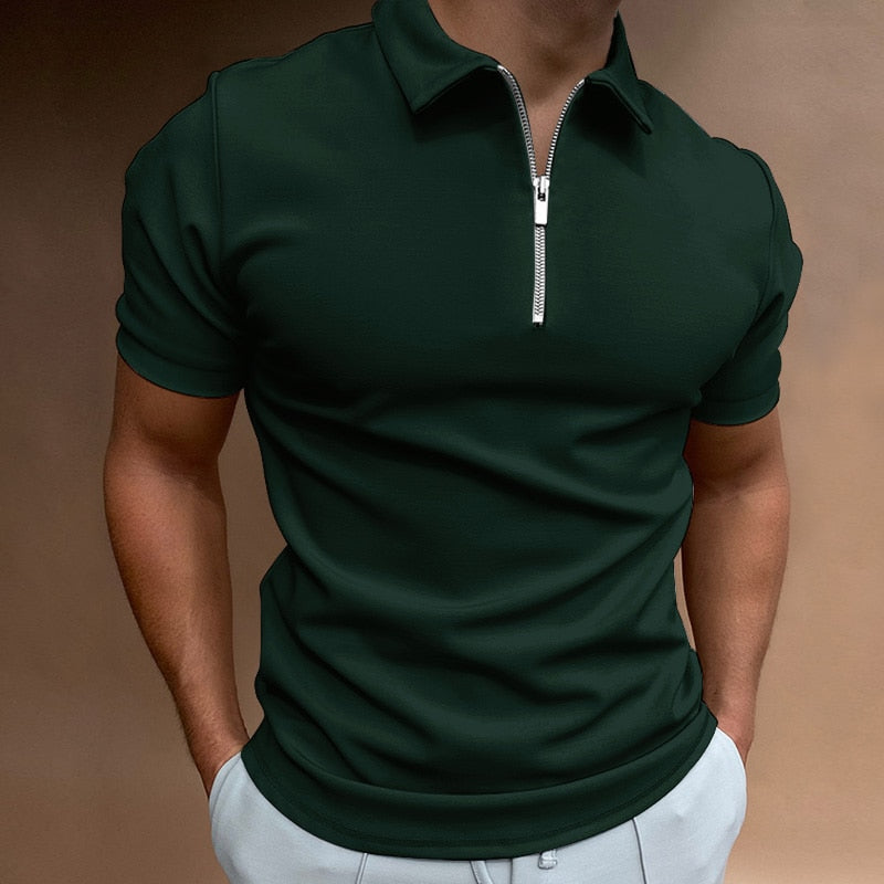 Men's Fitted Zip-Collar Polo Shirt