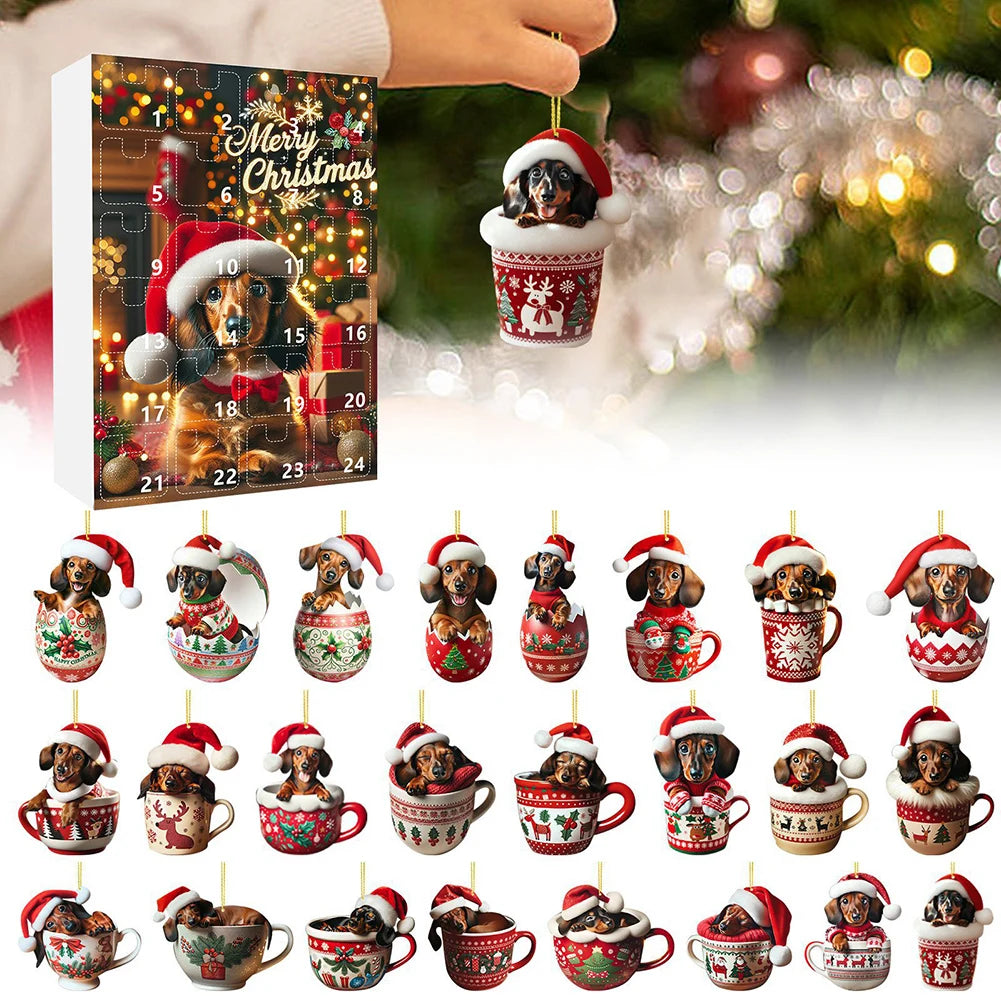 Dachshund Christmas Advent Calendar | 24 Acrylic Ornaments