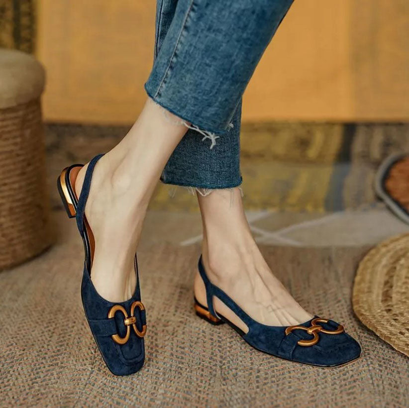 Women's Slingback Square Toe Flats with Open Heel