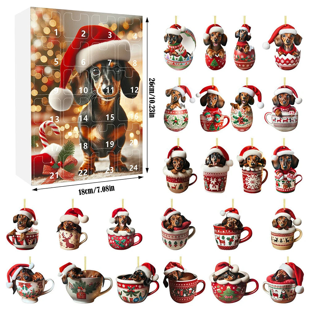 Dachshund Christmas Advent Calendar | 24 Acrylic Ornaments