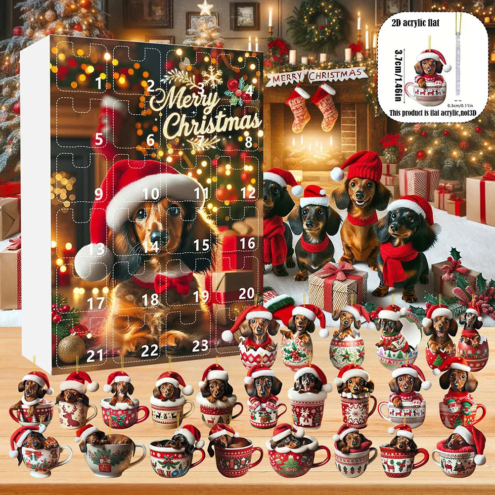 Dachshund Christmas Advent Calendar | 24 Acrylic Ornaments