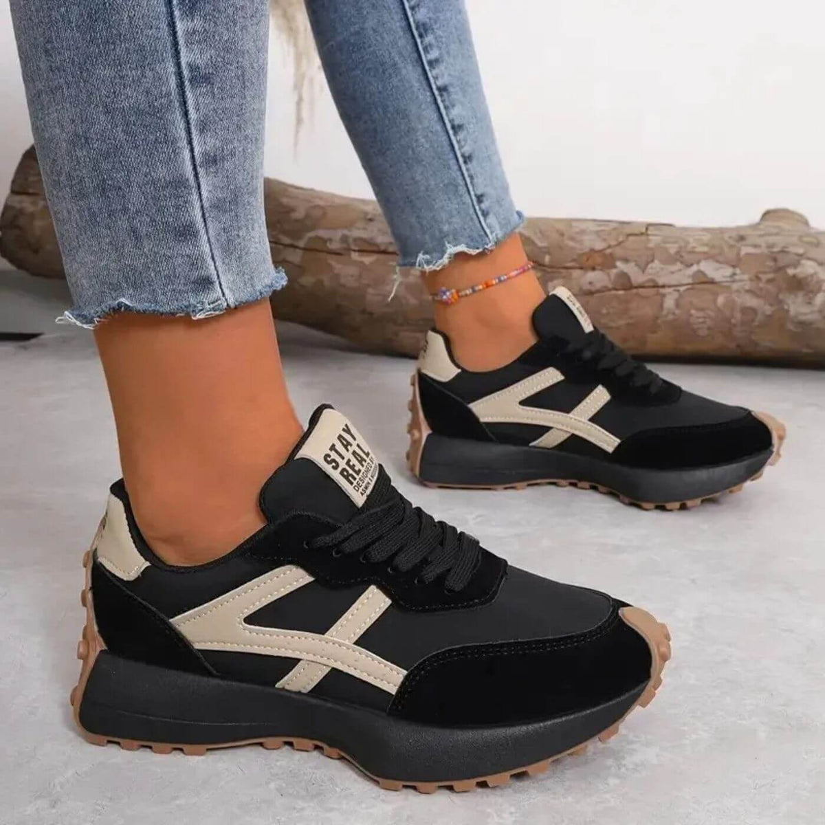 Women's Panel Upper Sneakers with Cushioned Orthopedic Sole