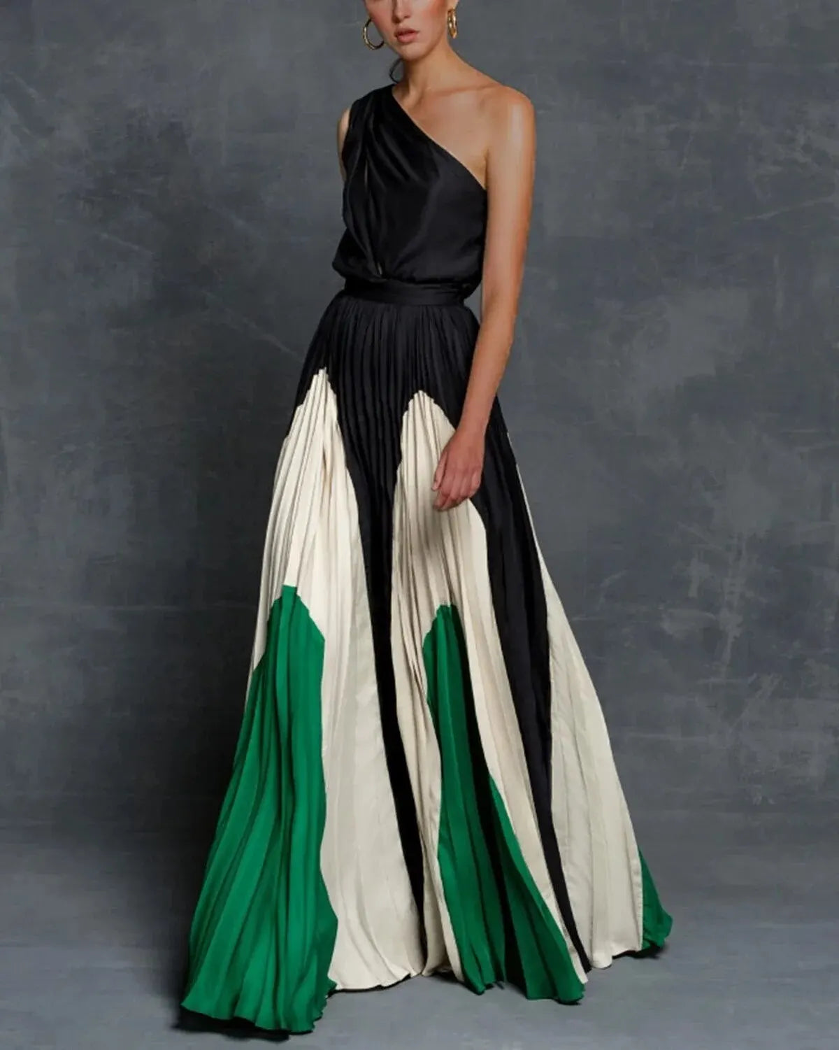 Women's One-Shoulder Pleated Maxi Dress side