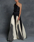 Women's One-Shoulder Pleated Maxi Dress back