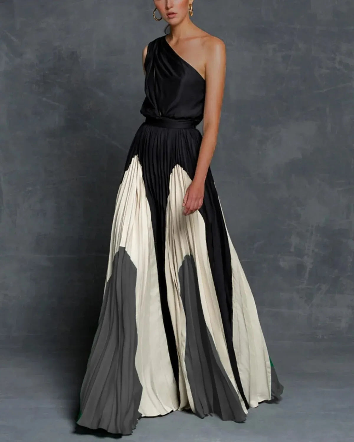 Women's One-Shoulder Pleated Maxi Dress back