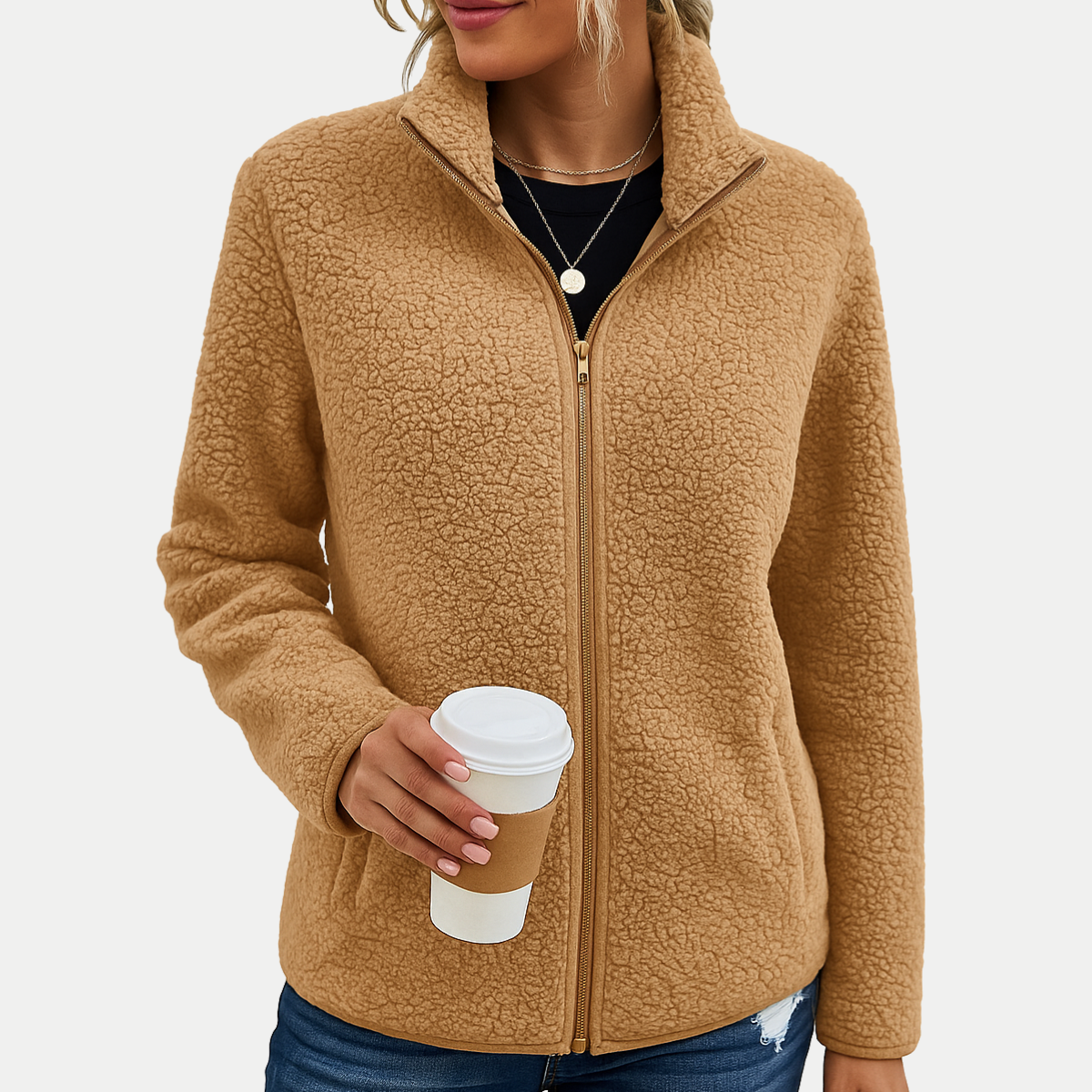 Women's Textured Fleece Jacket with Zip Front
