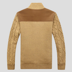 Men's Cable-Knit Cardigan with Plush Lining and Button Front