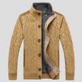 Men's Cable-Knit Cardigan with Plush Lining and Button Front