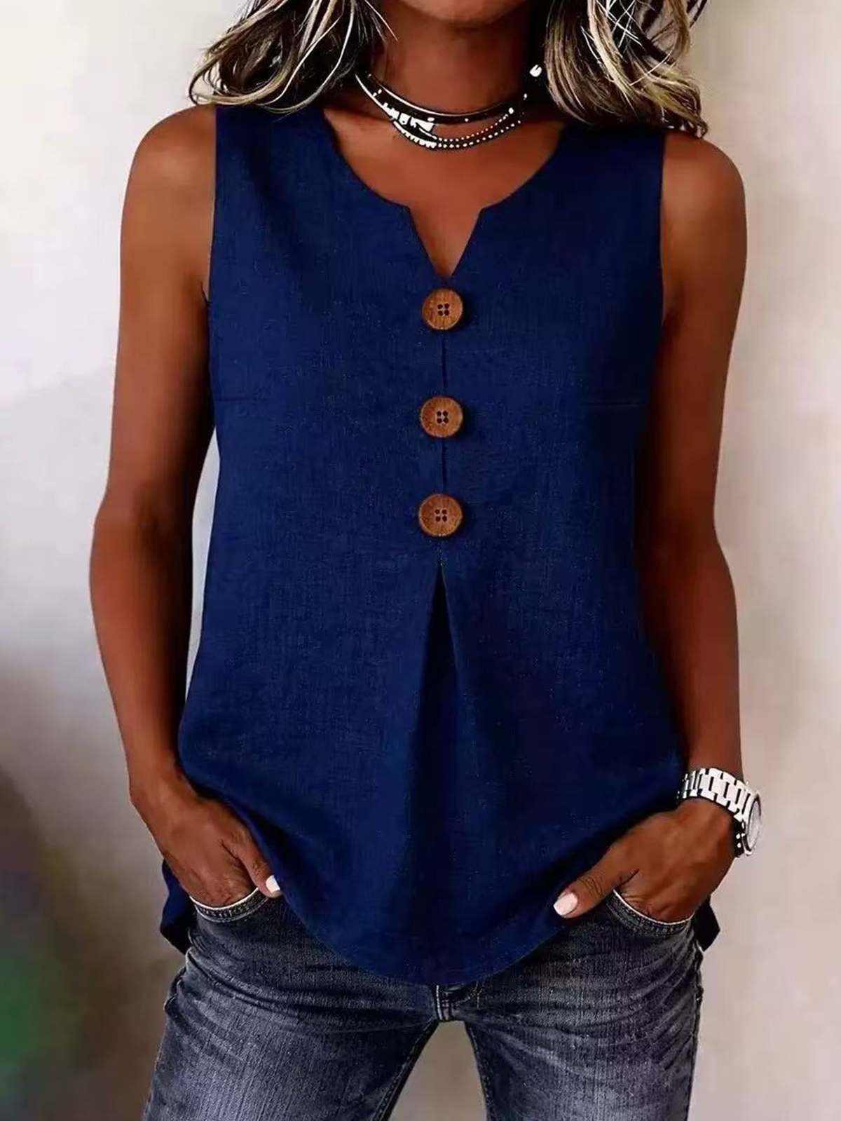 Women's pleated front blouse in orange red