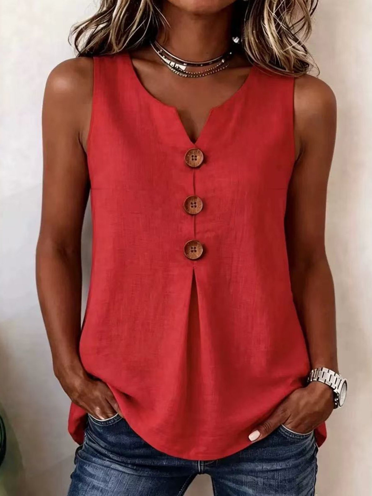 Women's pleated front blouse in light blue
