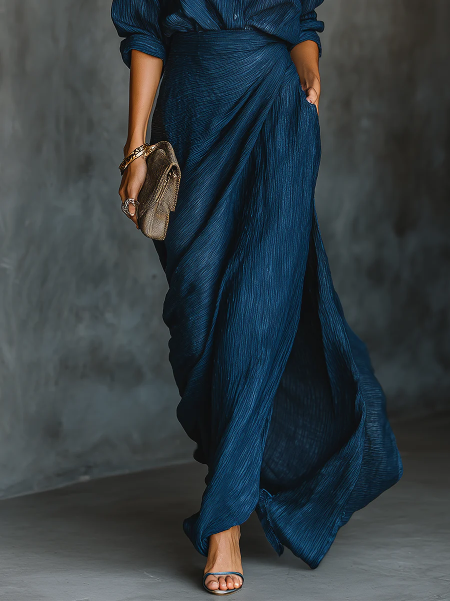 Women's Wrap Top and Maxi Skirt Set back