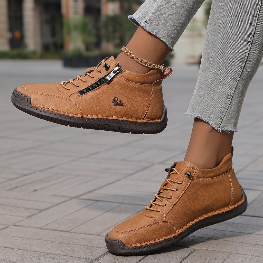 Women's Lace-Up Sneakers with Cushioned Sole and Mesh Panels