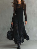 Women's Fitted Black Mini Dress with Square Neckline and Cap Sleeves - Black - Front View