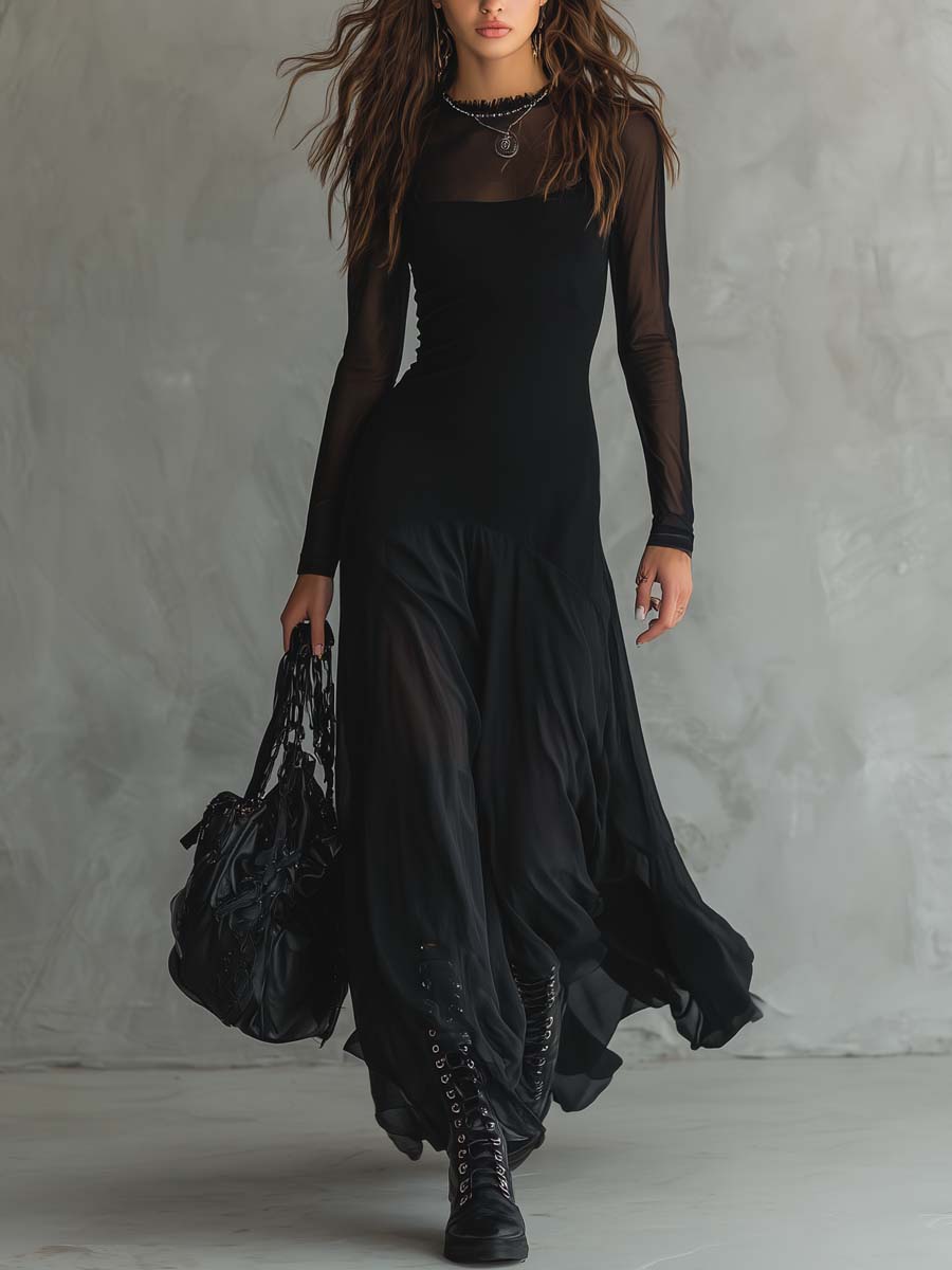 Women's Fitted Black Mini Dress with Square Neckline and Cap Sleeves - Black - Front View
