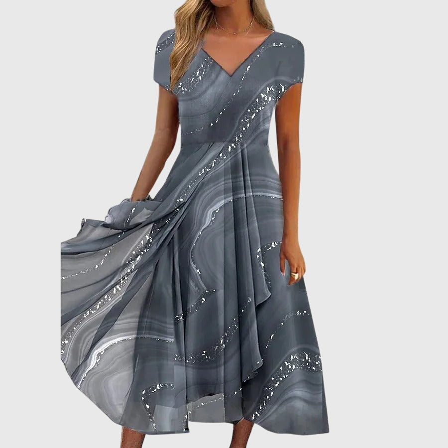 Aubrielle Flowing Midi Dress Gray