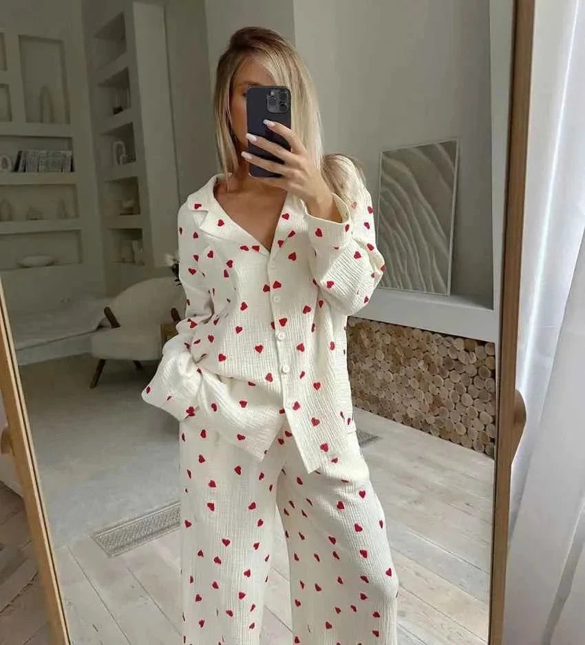 Heart Print Pajama Set side view