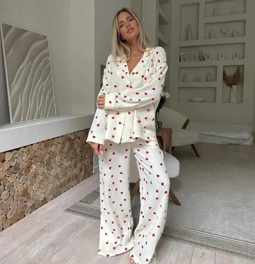 Heart Print Pajama Set front view