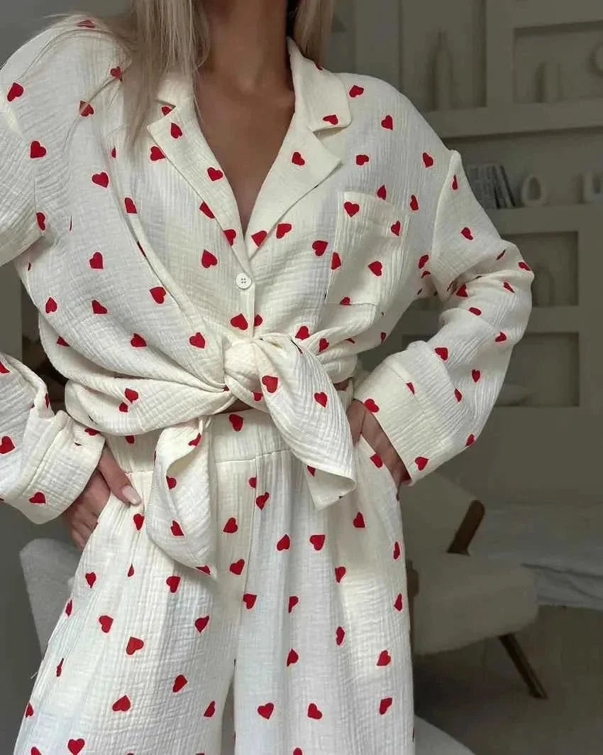 Heart Print Pajama Set back view