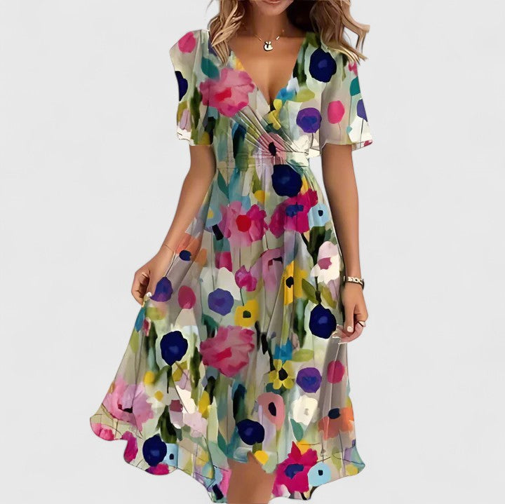 Women's floral flutter sleeve mini dress in white floral