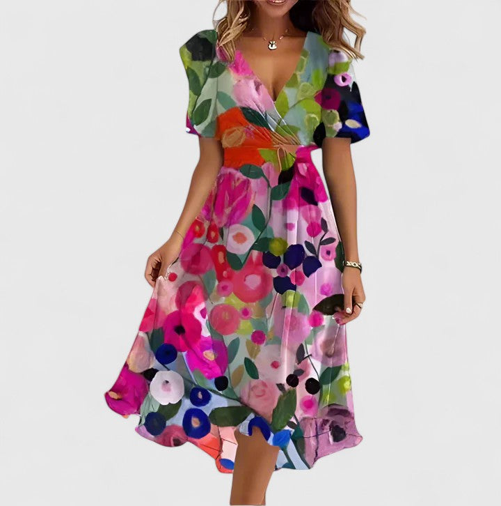 Women's floral flutter sleeve mini dress in green